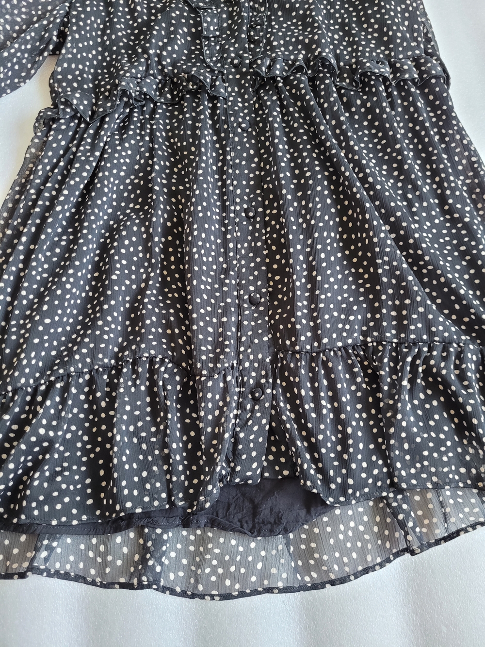 Zara Sheer Polka Dot Minidress With Ruffle Trim Black Cream Large - Picture 6 of 13